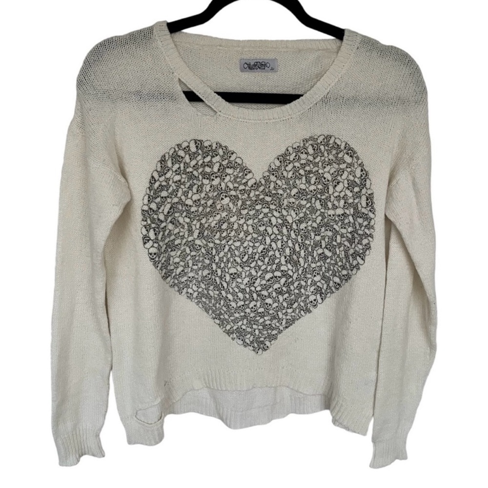 Lauren Moshi women’s Jewel Mini Skull Heart Sweater in Natural size small